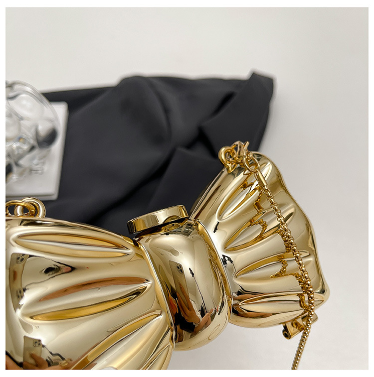 Glossy Gold Metal Bow Shaped M - Luxury Bags Cute 评论和价格
