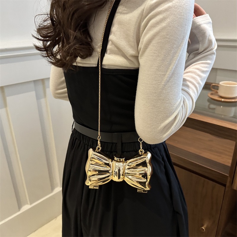 Glossy Gold Metal Bow Shaped M - Luxury Bags Cute 评论和价格
